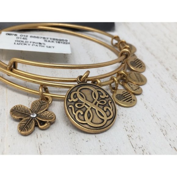 New 2 ALEX & ANI Gift Lucky Path Charm Gold Tone Bangle Bracelet - Picture 4 of 5